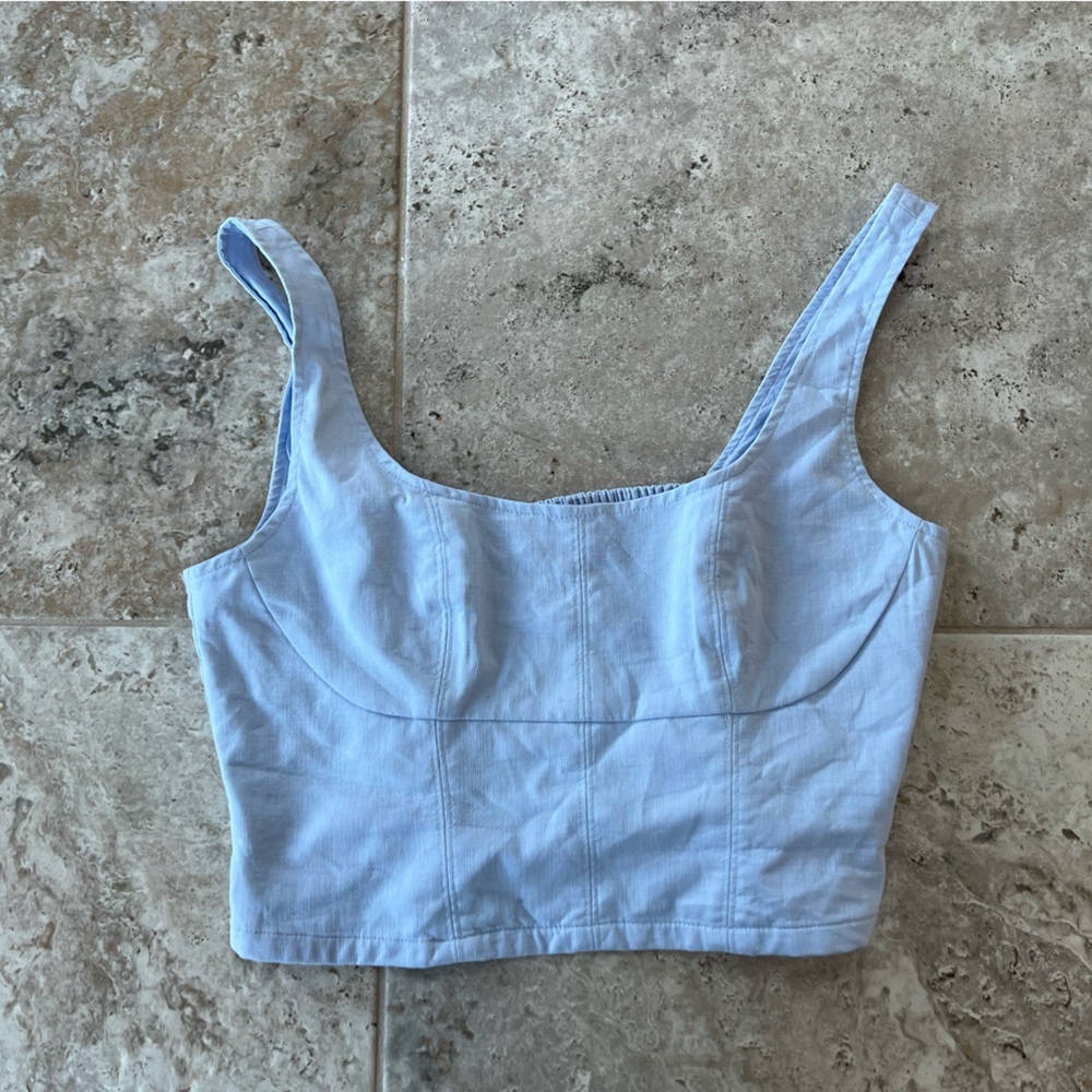 Banana Republic NWT Linen Blend Cropped Bustier in Blue Meditation, size 6